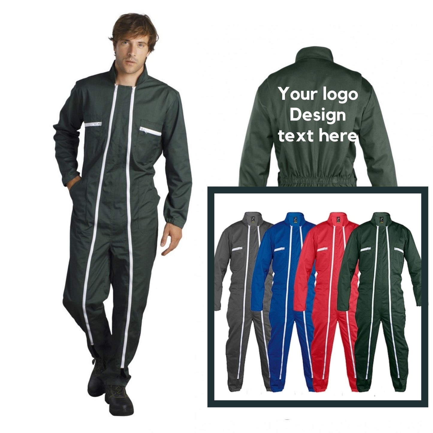 Blank dual zip Unisex Coverall with White injected double zipper