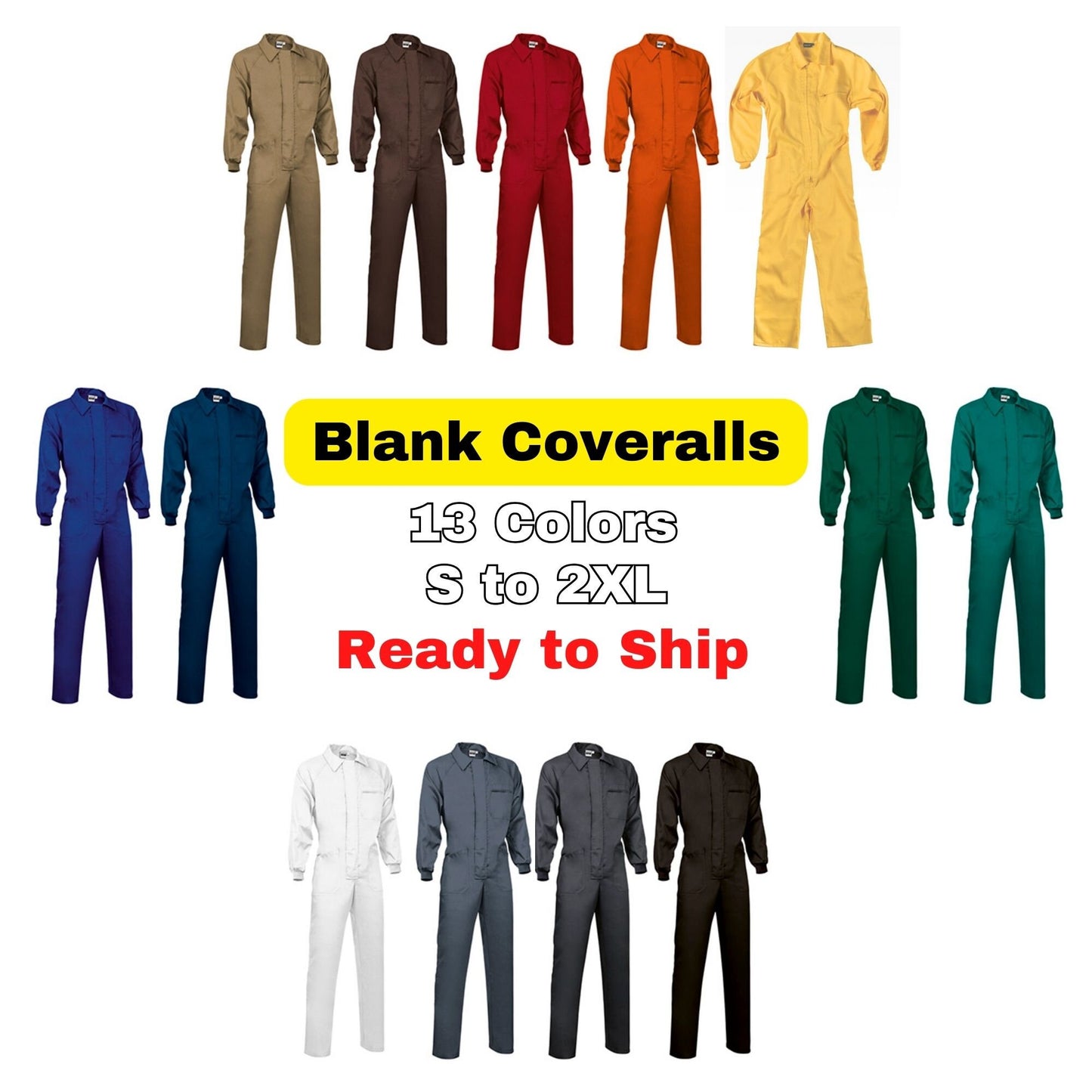 Blank Unisex Work Coverall S to 6XL