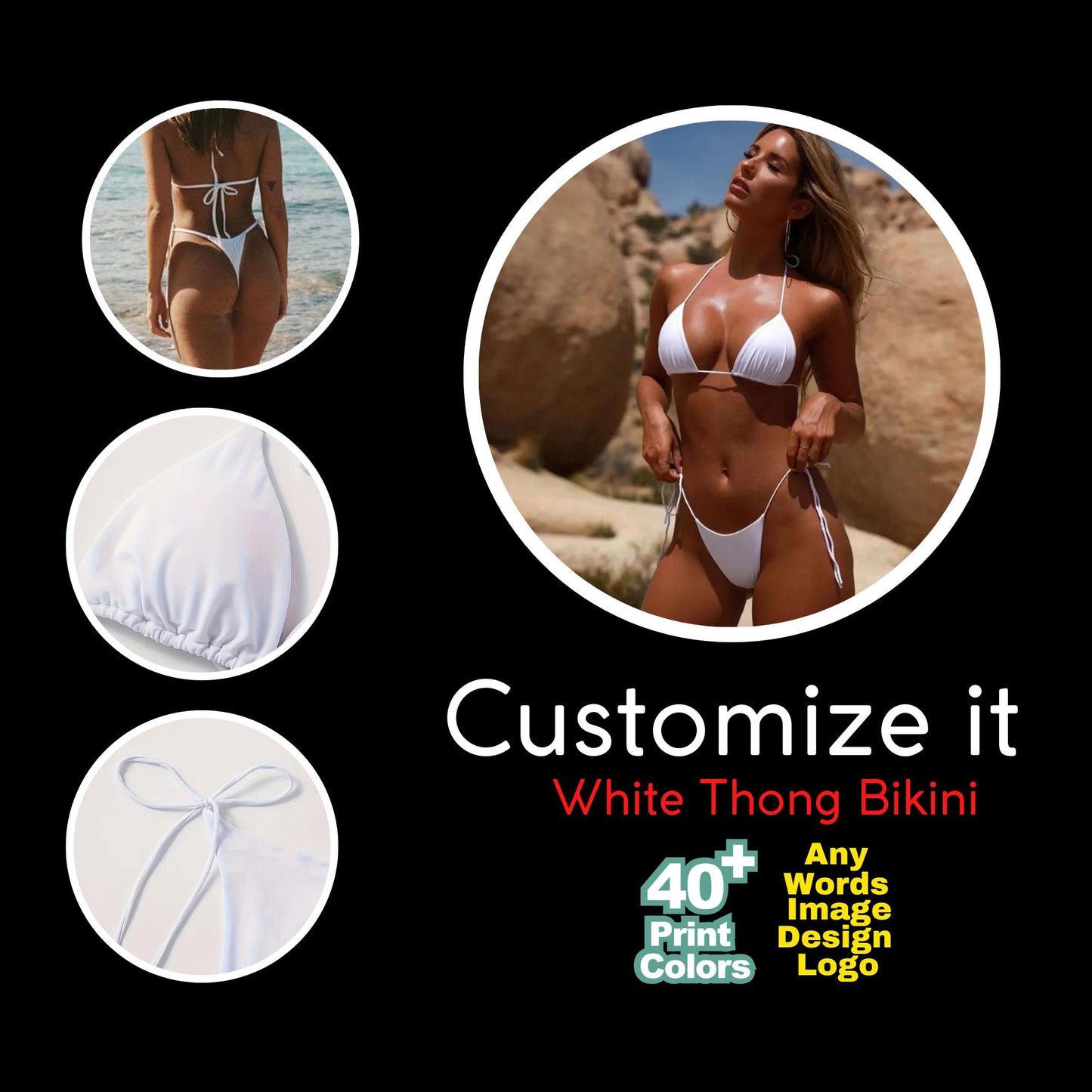 Custom Thong Bikini Set with Your text, Words, Logo, Design