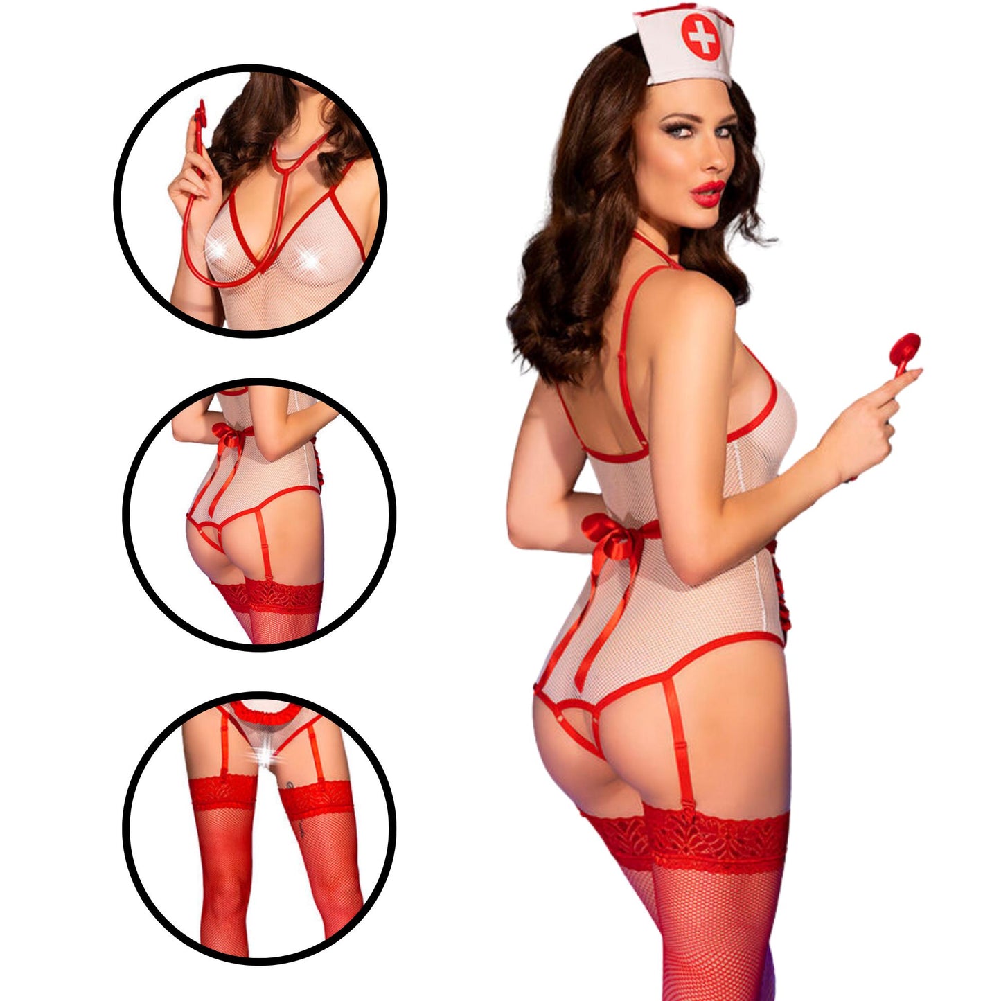 Transparent & Crotchless Nurse bodysuit with Stethoscope