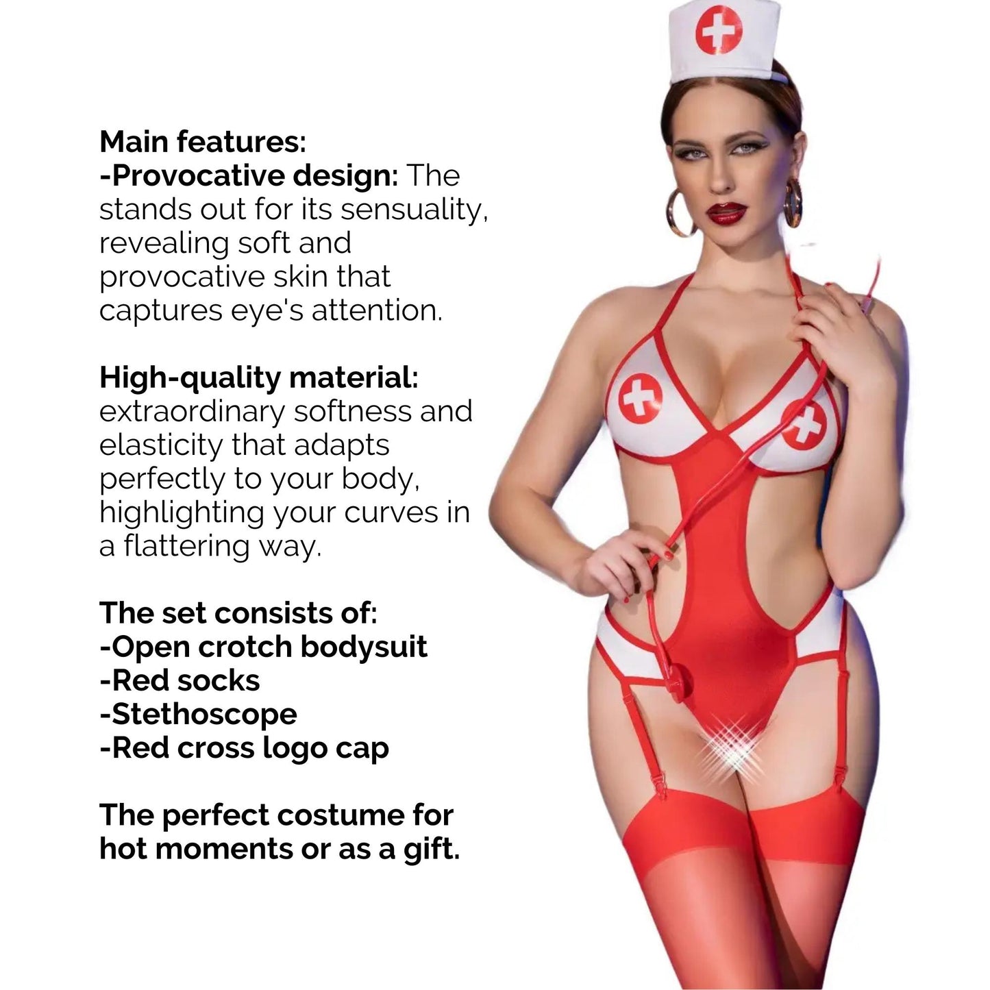 Sexy Crotchless Nurse Uniform bodysuit with Stethoscope